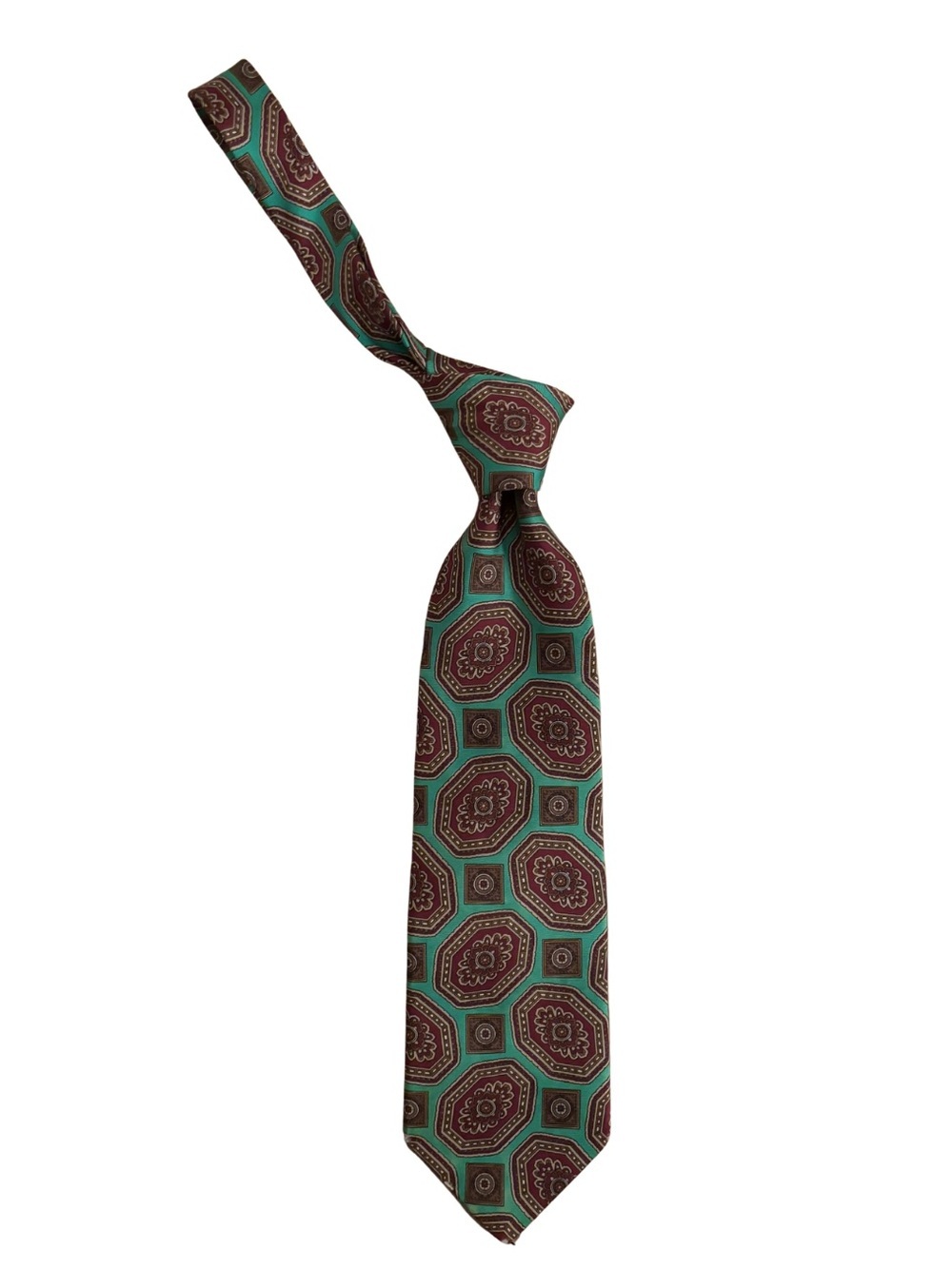 Dior Brown and Teal Geometric Medallion Silk Tie